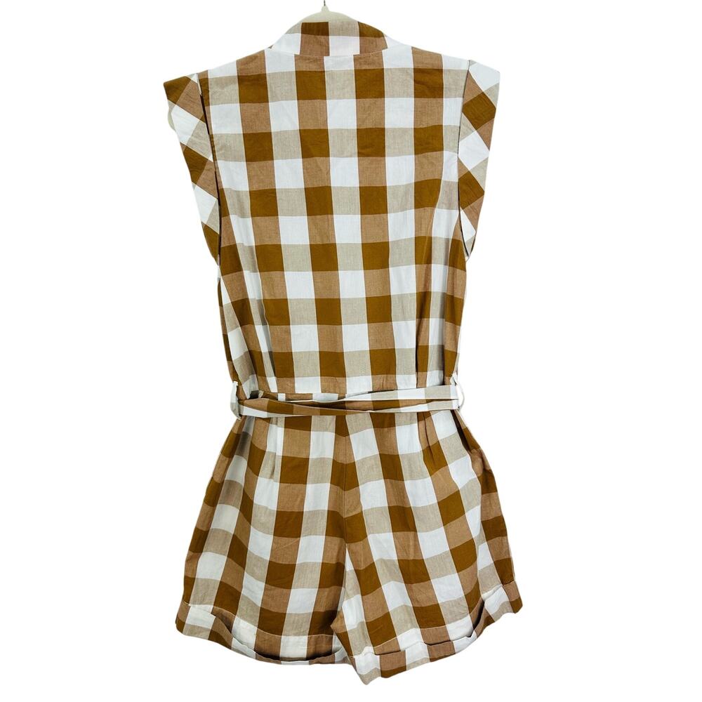 Anthropologie WHIT Two Brown Buffalo Check Gingham Romper Size Small - Picture 9 of 12